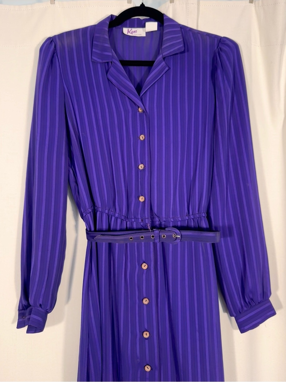 Vintage 90s Kono Purple Long Sleeve Button Front Dress - Picture 3 of 6